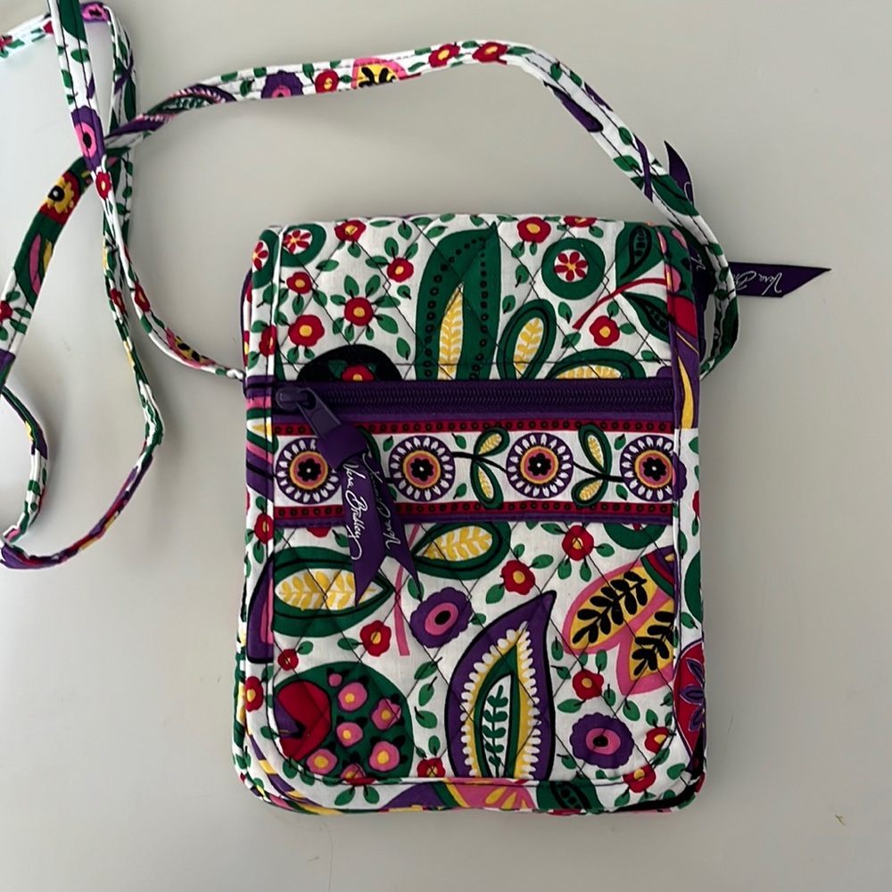 Vera Bradley flat crossbody bag paisley green pink purple